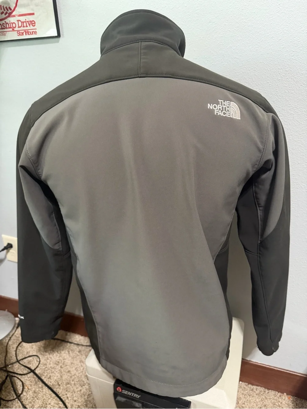 The North Face Apex Men's Grey and Black Softshell Jacket with Yellow Accents